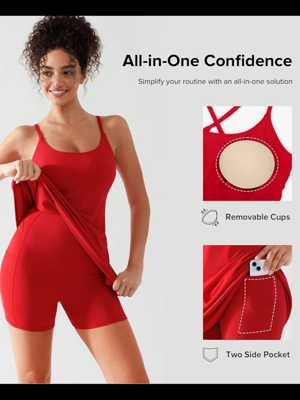 Red All-in-One Romper with Removable Cups
